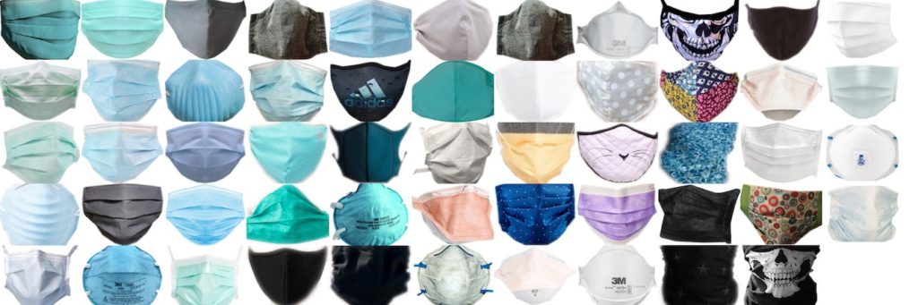Face masks in different shapes and colors used by Galliot to create a synthetic face mask dataset.